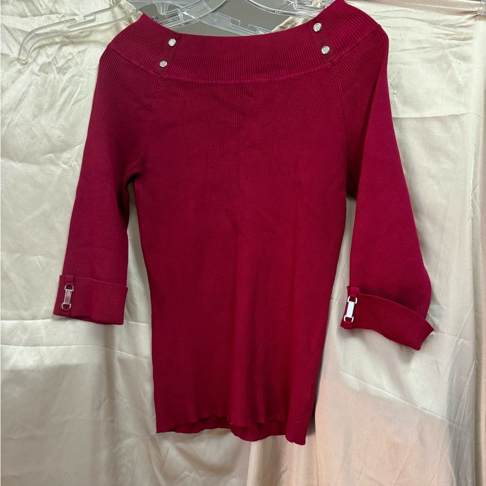 Beautiful White House Black Market sweater with silver accents in deep berry.